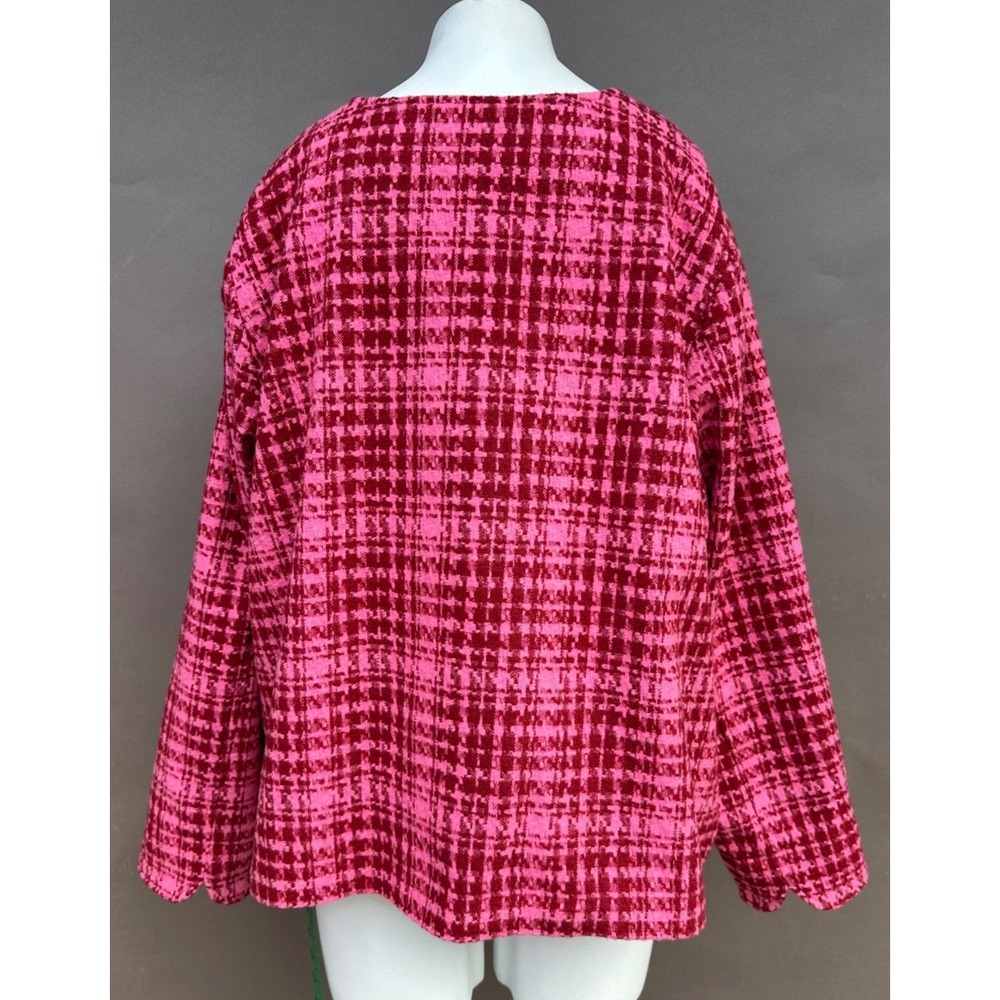 On 34th Womens 22W Tweed Blazer Pink Red Plaid Cropped Jacket Preppy Chic Plus - Picture 6 of 15